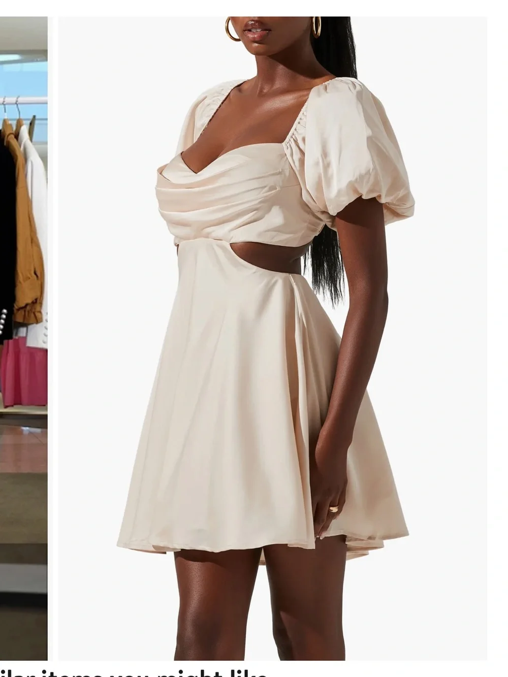 Astr Clarita Puff Sleeve Cutout Dress in Cream